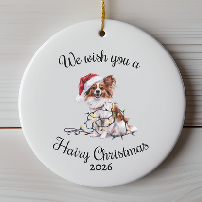 Christmas Papillon Ornament, Christmas Lights Dog Keepsake
