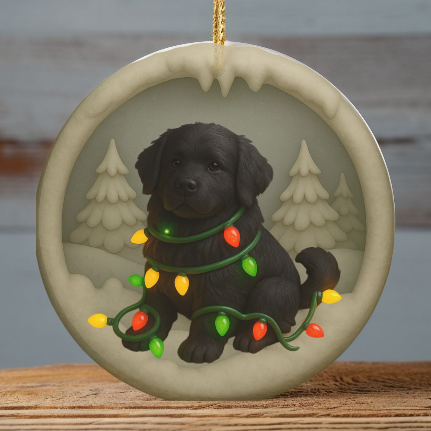 Personalized Black Newfoundland Christmas Ornament, 3D Clay-Style Dog Keepsake with Lights
