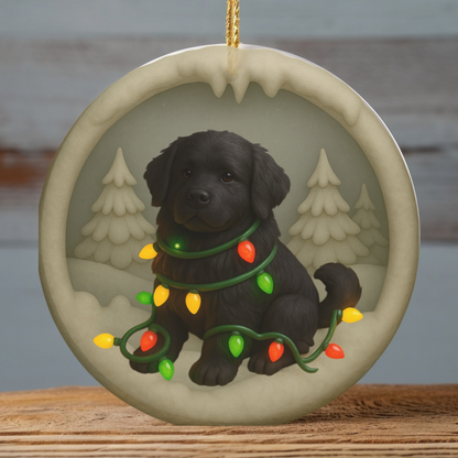 Personalized Black Newfoundland Christmas Ornament, 3D Clay-Style Dog Keepsake with Lights