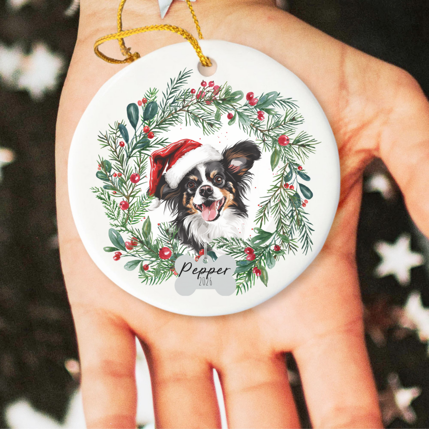 Personalized Papillon Christmas Ornament