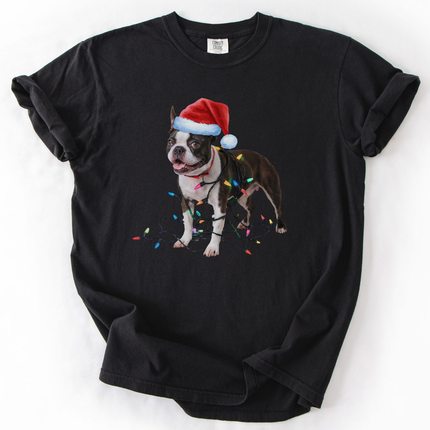 Boston Terrier Christmas Lights Shirt, Fun Holiday Tee for Terrier Lovers