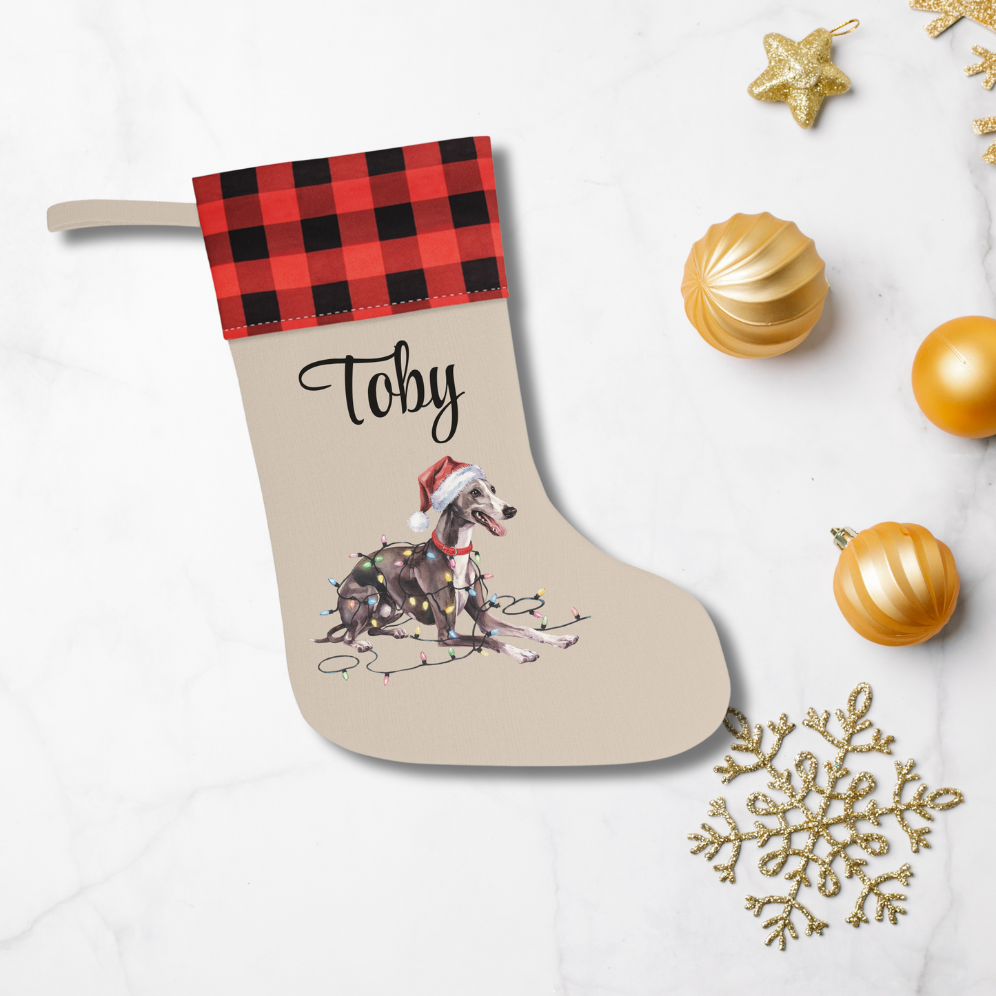 Personalized Greyhound Christmas Stocking, Holiday Decor Gift for Pet Lovers