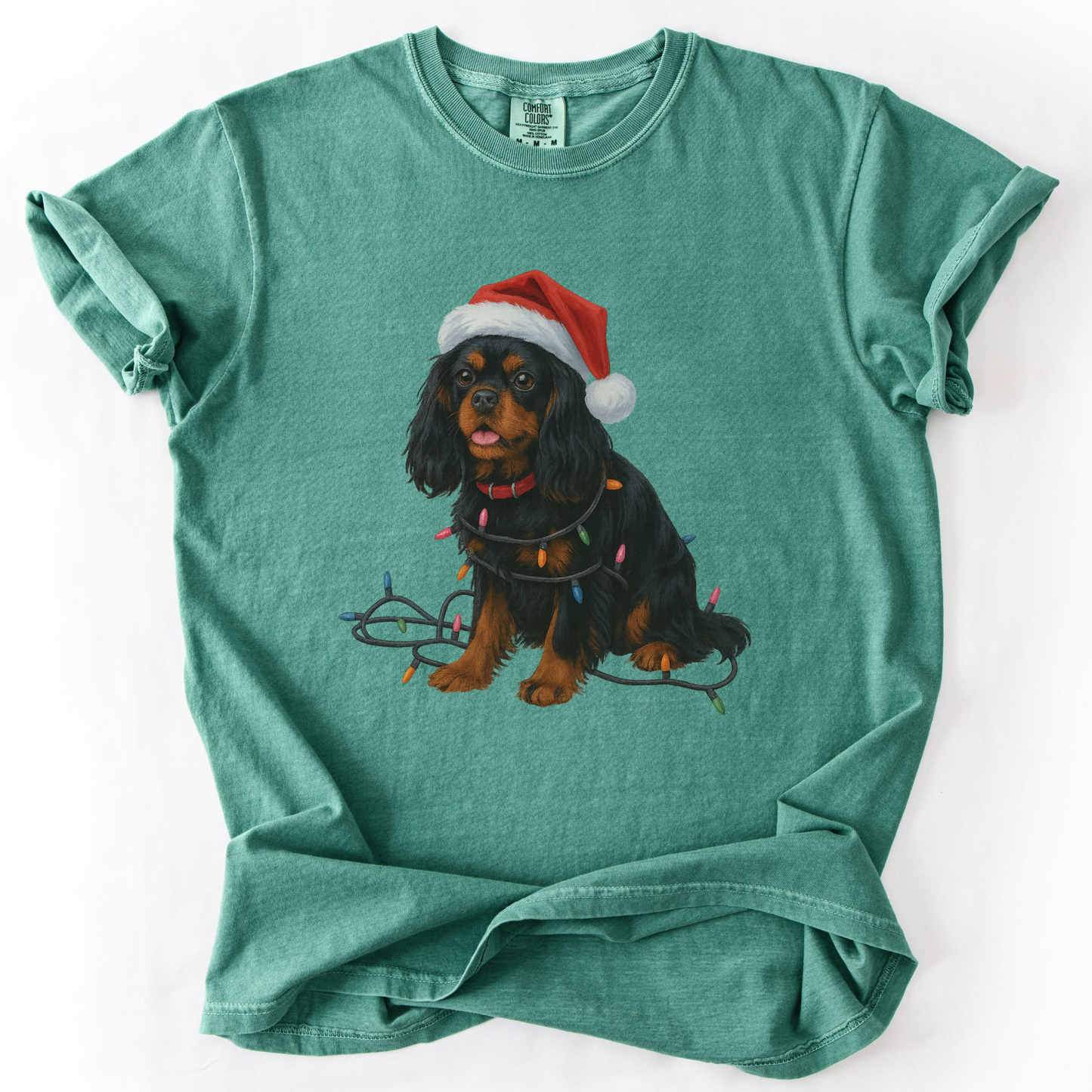 Black and Tan Cavalier King Charles Spaniel Christmas Lights Dog Shirt