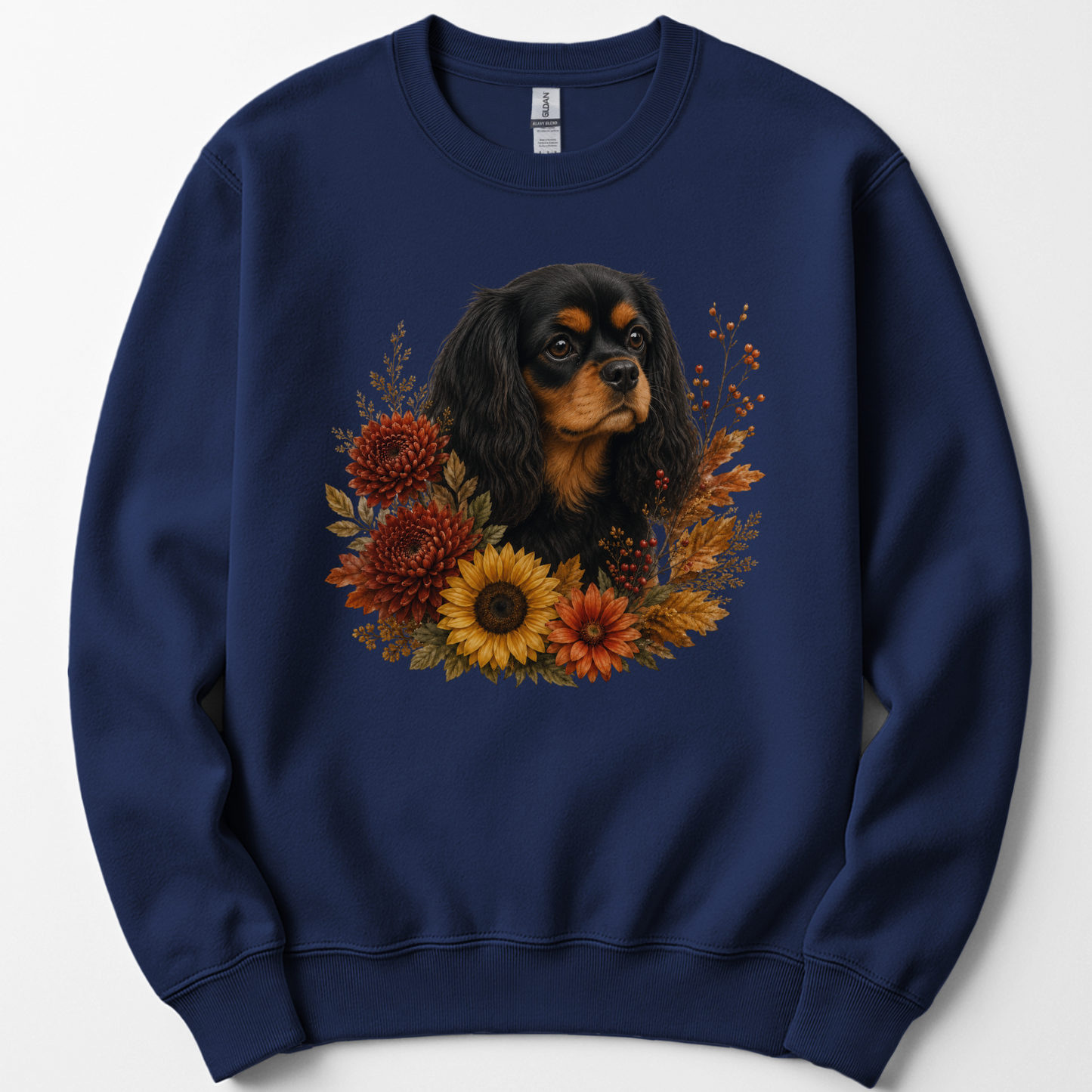 Black Tan Cavalier Autumn Floral Sweatshirt