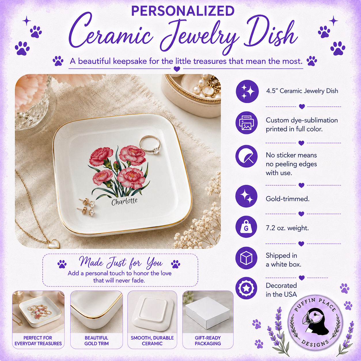 Personalized Birth Flower Jewelry Dish