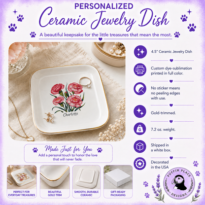 Personalized Birth Flower Jewelry Dish
