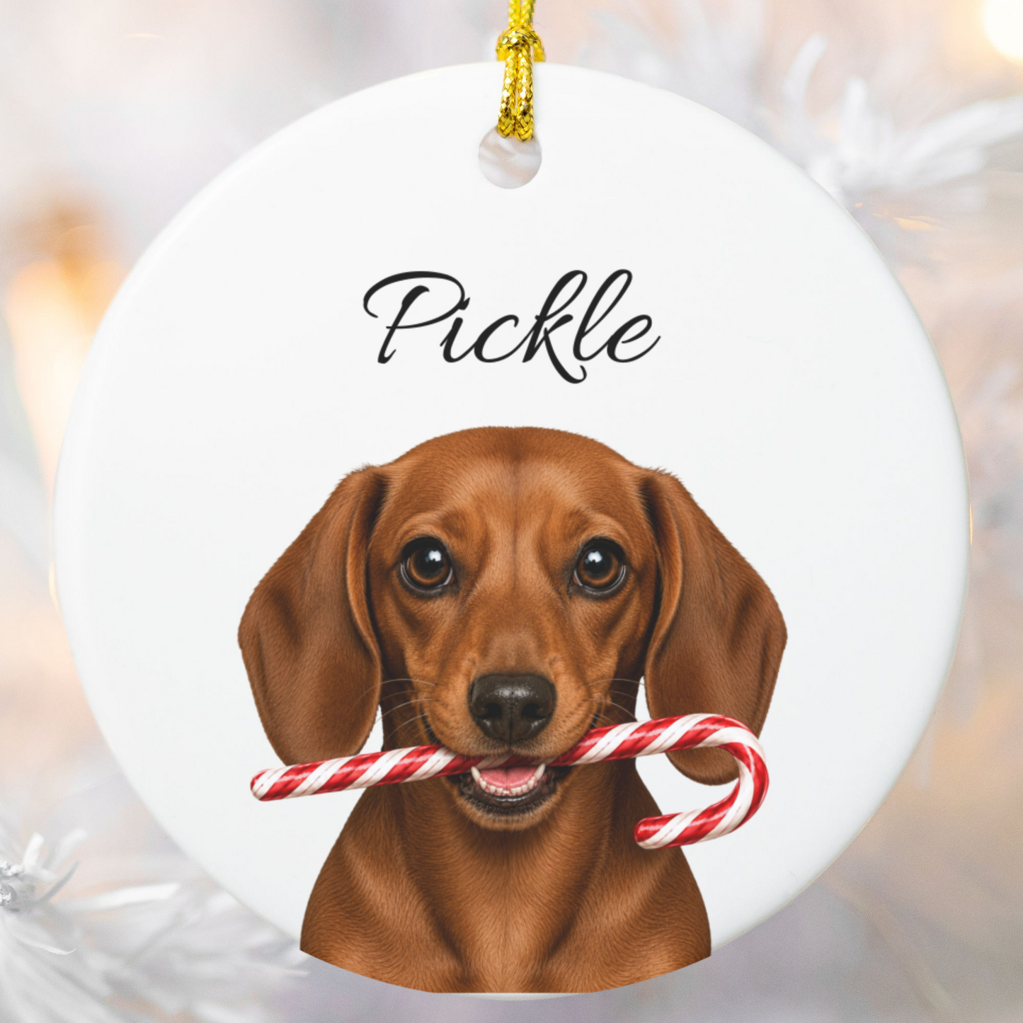 Personalized Red Dachshund Candy Cane Ornament