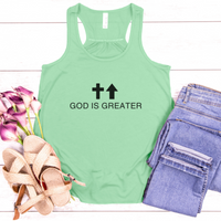 Load image into Gallery viewer, God Is Greater Shirt, Tank or Hoodie – Christian Apparel with Cross &amp; Arrow – Inspirational Faith-Based Gift for Women
