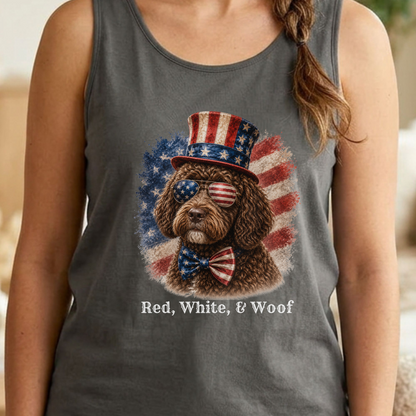 Patriotic Brown Portuguese Water Dog Tank Top, Red White & Woof