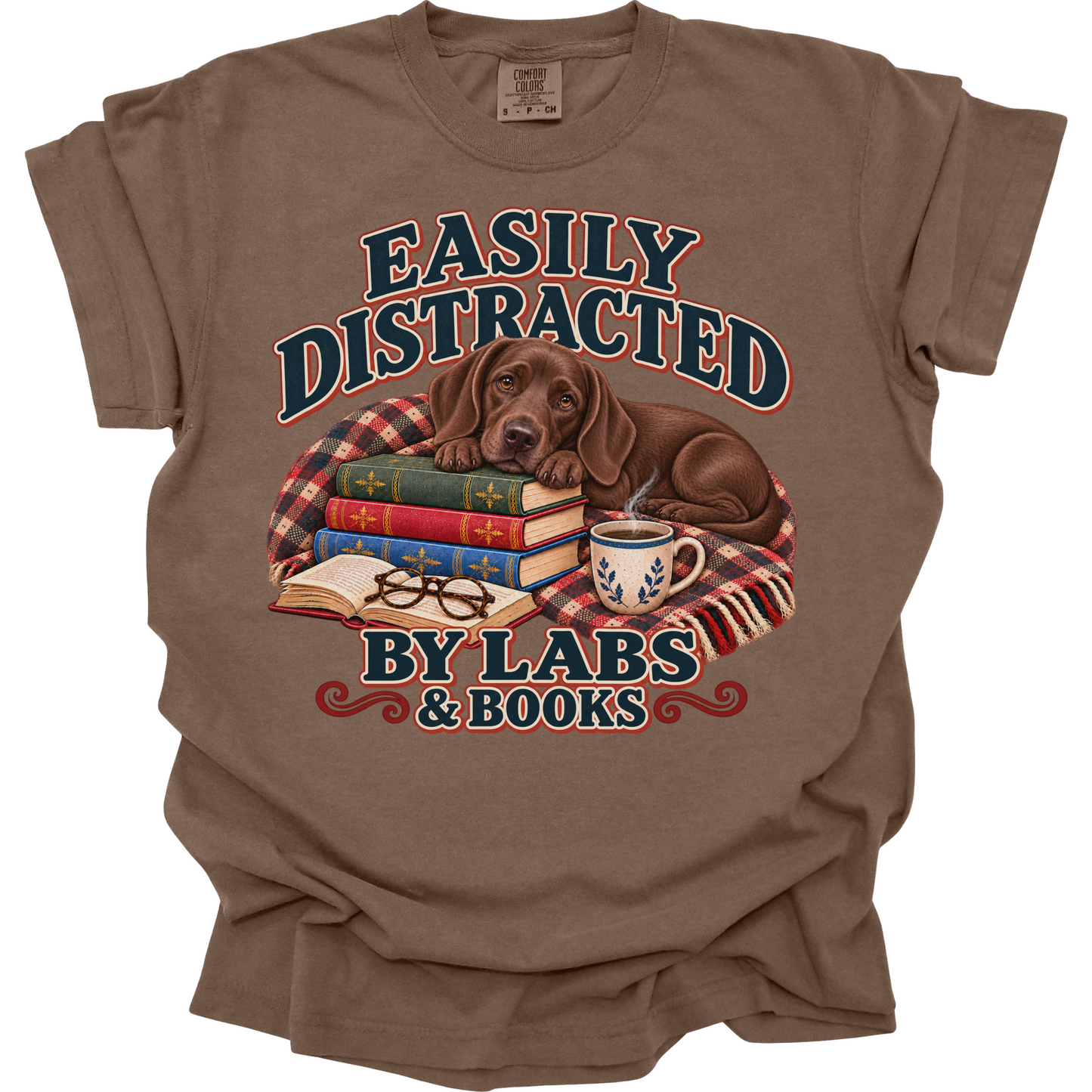 Chocolate Lab Shirt, Easily Distracted by Labs and Books, Labrador Mom Book Lover Tee