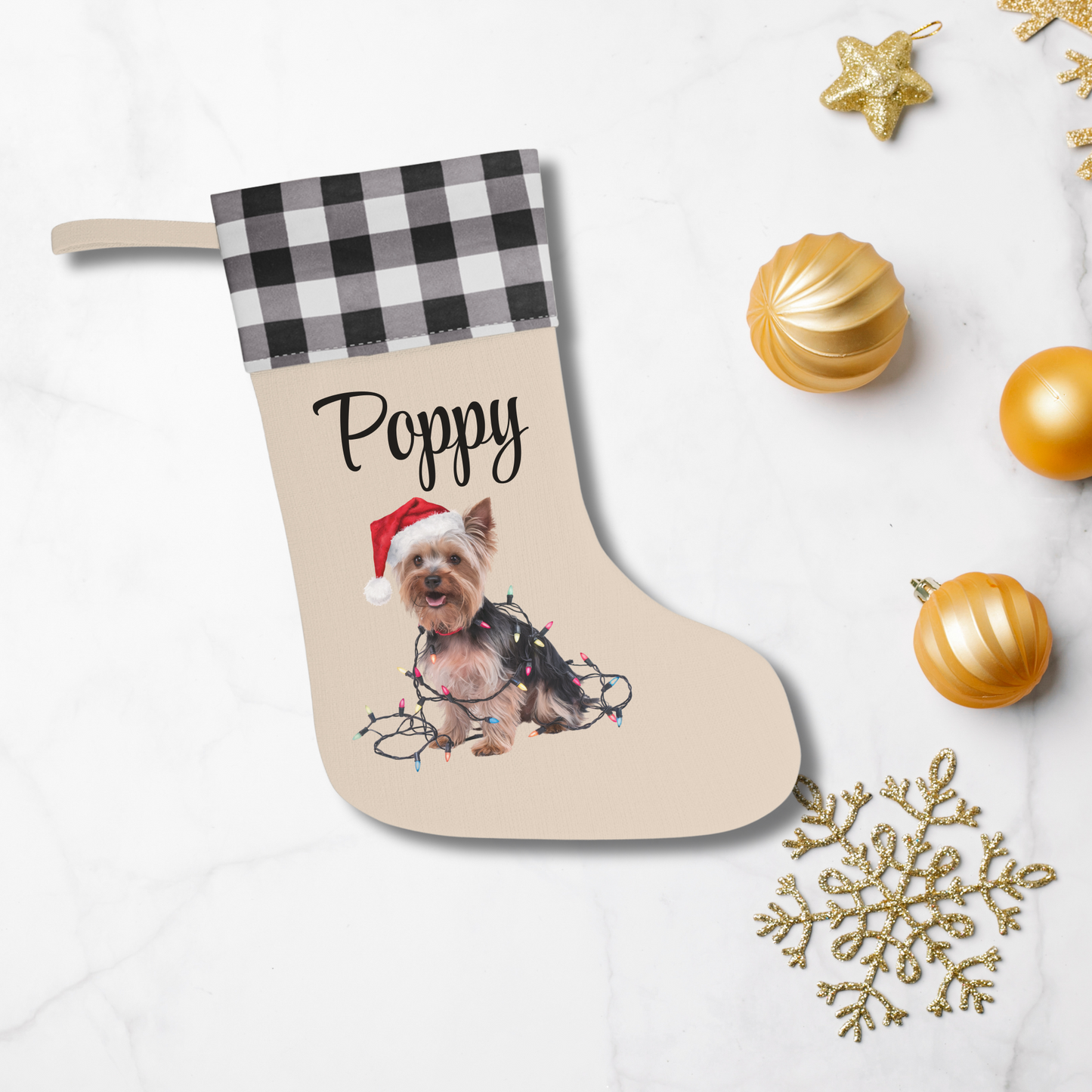 Personalized Yorkshire Terrier Christmas Stocking, Holiday Decor Gift for Yorkie Lovers