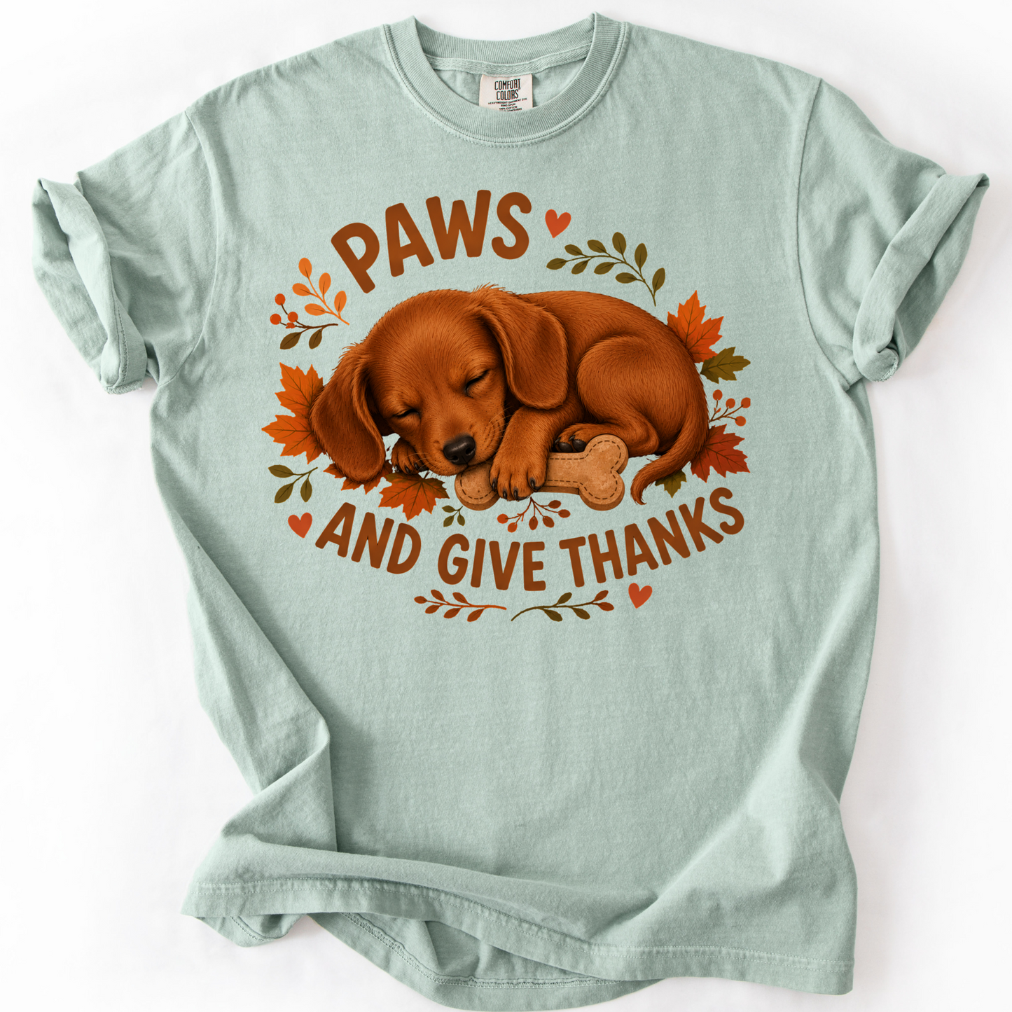 Red Dachshund Thanksgiving Shirt, Paws Give Thanks Tee, Fall Doxie Dog Lover Gift