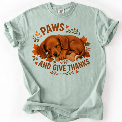 Red Dachshund Thanksgiving Shirt, Paws Give Thanks Tee, Fall Doxie Dog Lover Gift