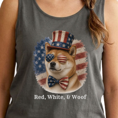 Patriotic Red Shiba Inu Tank Top, Red White & Woof