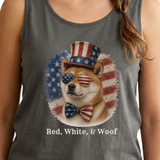 Patriotic Red Shiba Inu Tank Top, Red White & Woof