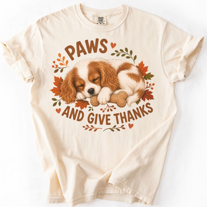 Blenheim Cavalier Thanksgiving Shirt, Paws Give Thanks Tee, Fall Cavalier Dog Lover Gift