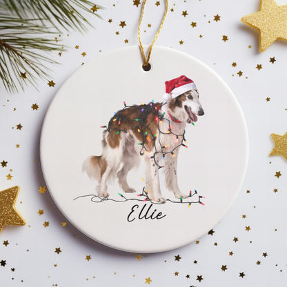 Personalized Borzoi Christmas Ornament, Ceramic Dog Lover Holiday Decor, Customizable Pet Keepsake