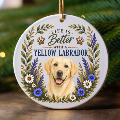 Yellow Lab Ornament - Life Is Better