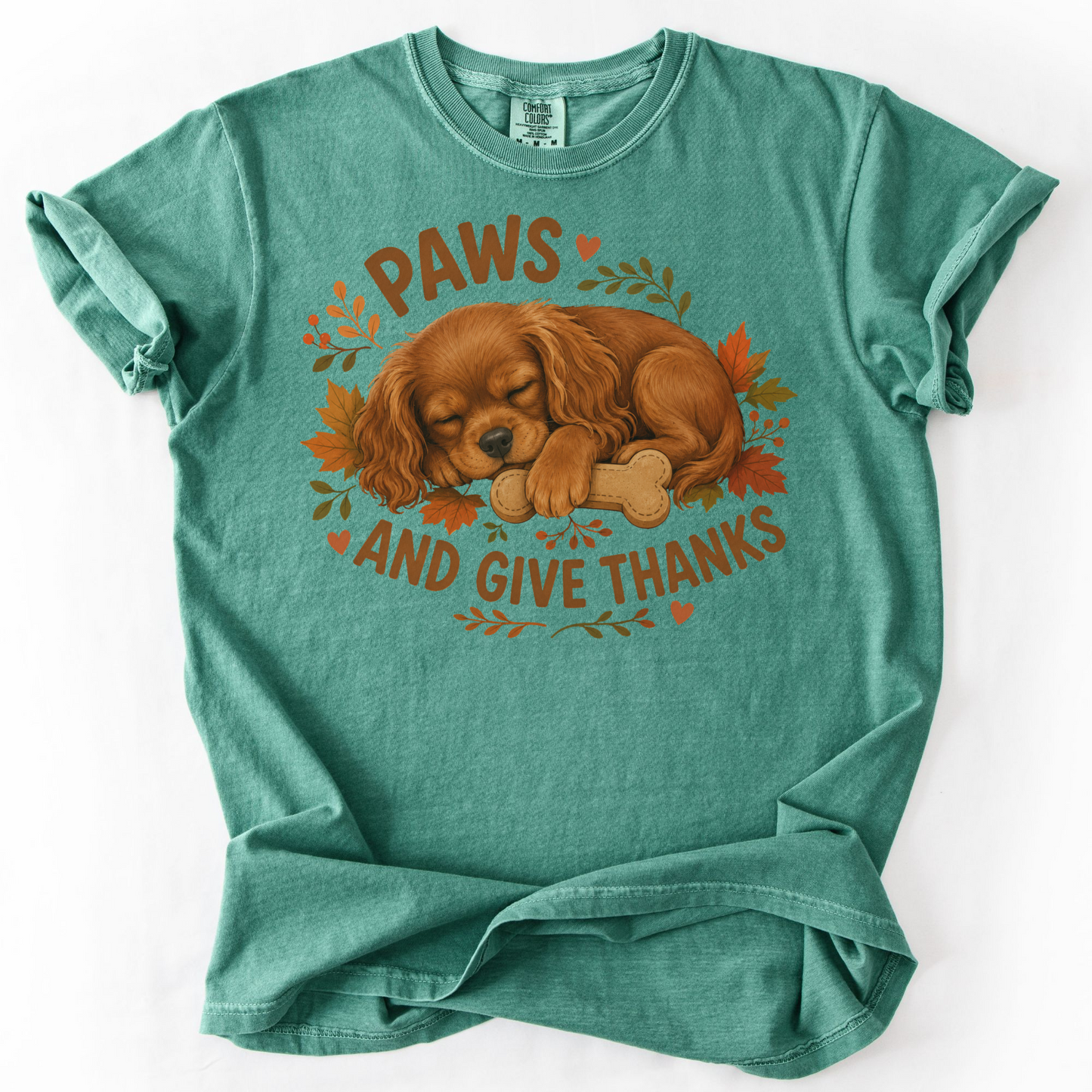 Ruby Cavalier Thanksgiving Shirt, Paws Give Thanks Tee, Fall Cavalier Dog Lover Gift
