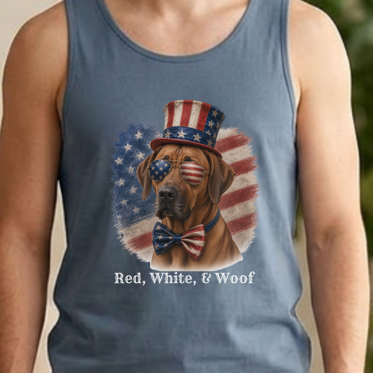 Patriotic Rhodesian Ridgeback Tank Top, Red White & Woof