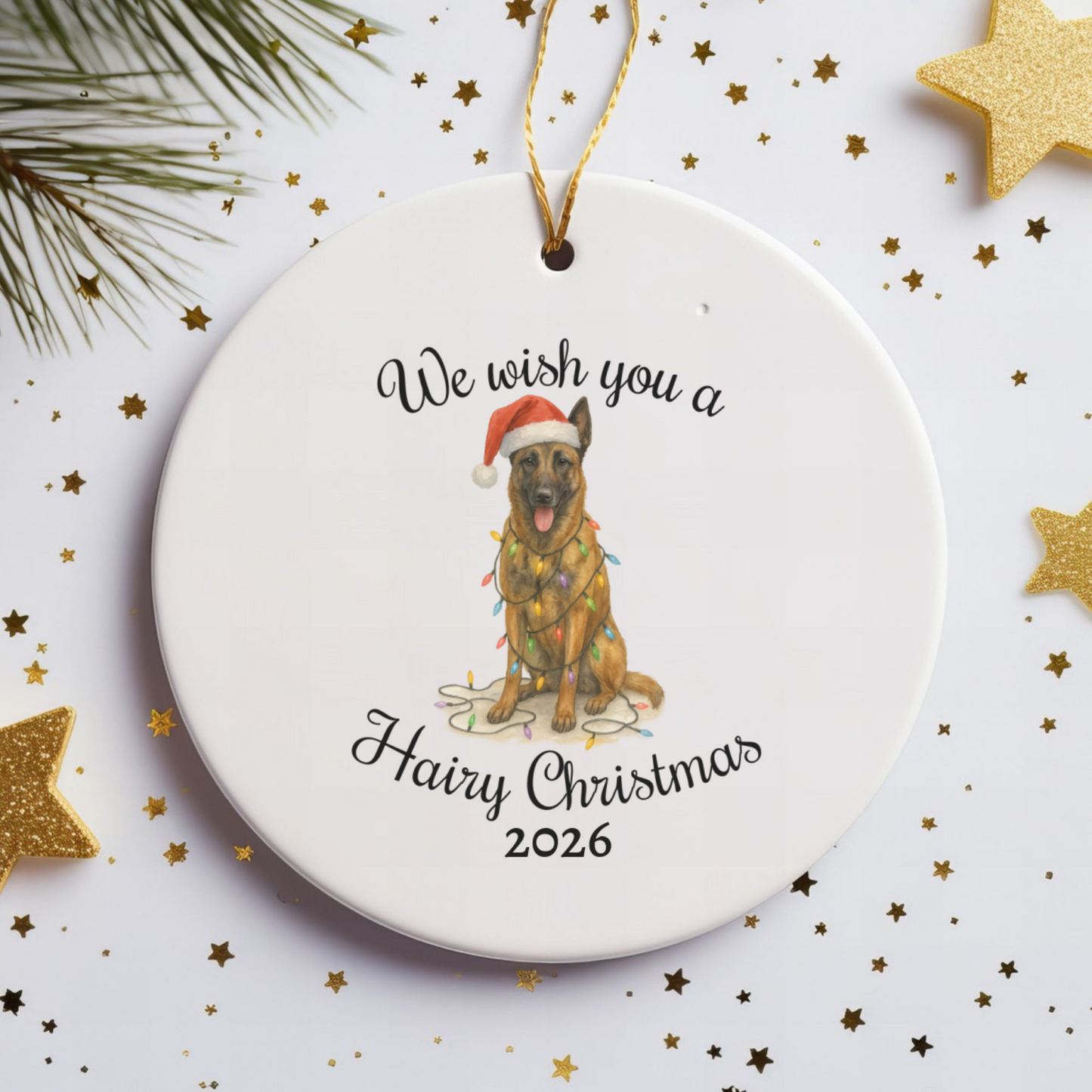 Christmas Belgian Malinois Ornament, Dog Lover Christmas Gift, Ceramic Tree Decoration, Holiday Keepsake, Personalized
