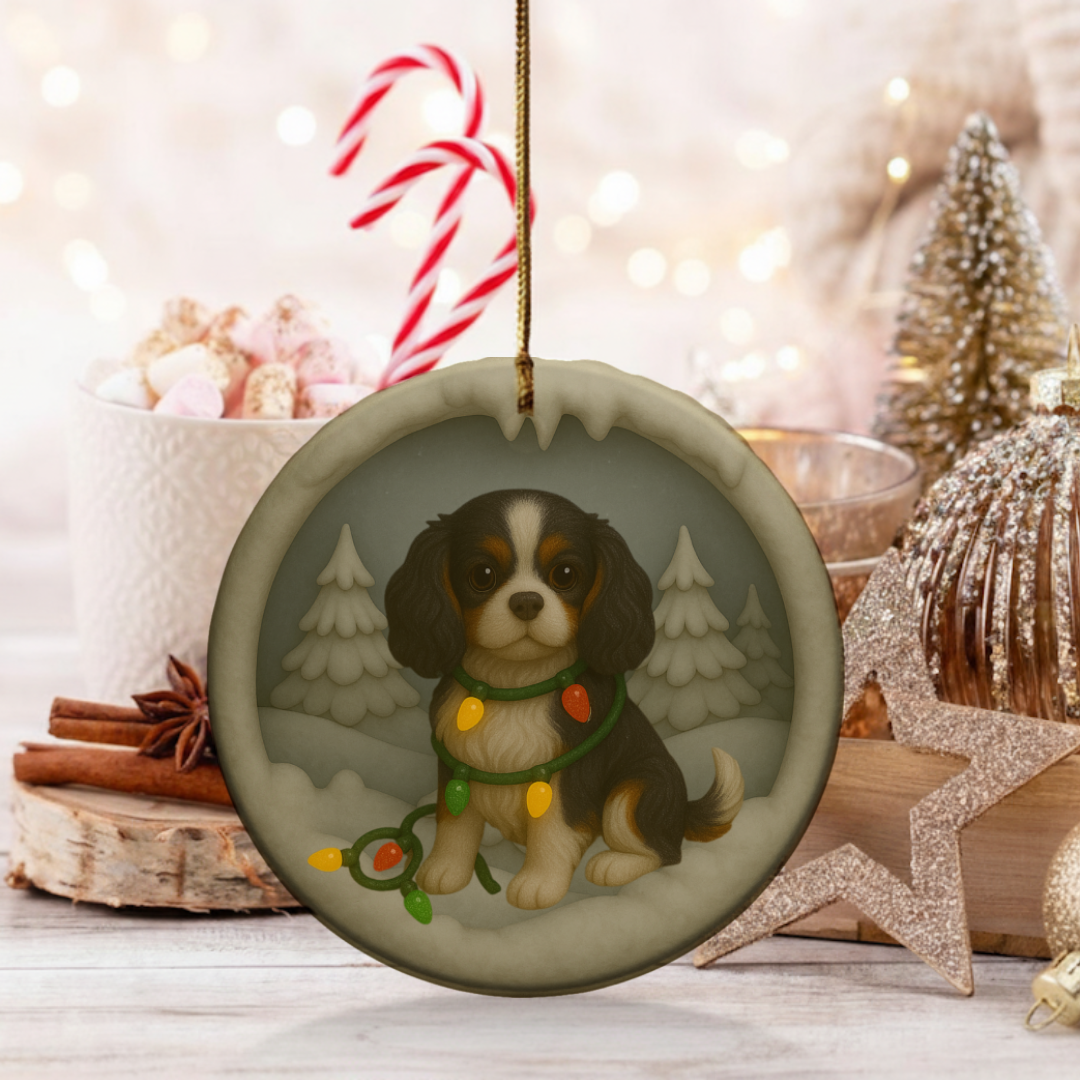 Personalized Tri-Color Cavalier King Charles Spaniel Christmas 3D Clay-Style Dog Keepsake