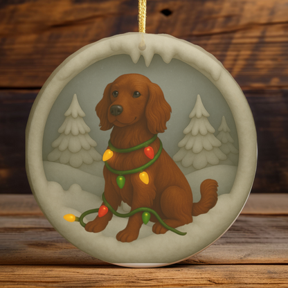 Personalized Irish Setter Christmas Ornament, 3D Clay-Style Dog Keepsake with Lights