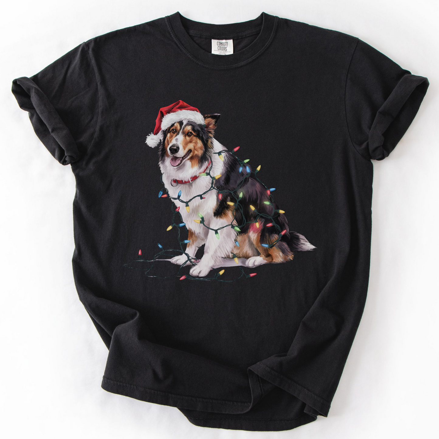 Christmas Collie Shirt, Christmas Lights Dog Shirt, Christmas Dog, Collie Mom Shirt, Gift for Dog Lover, Collie