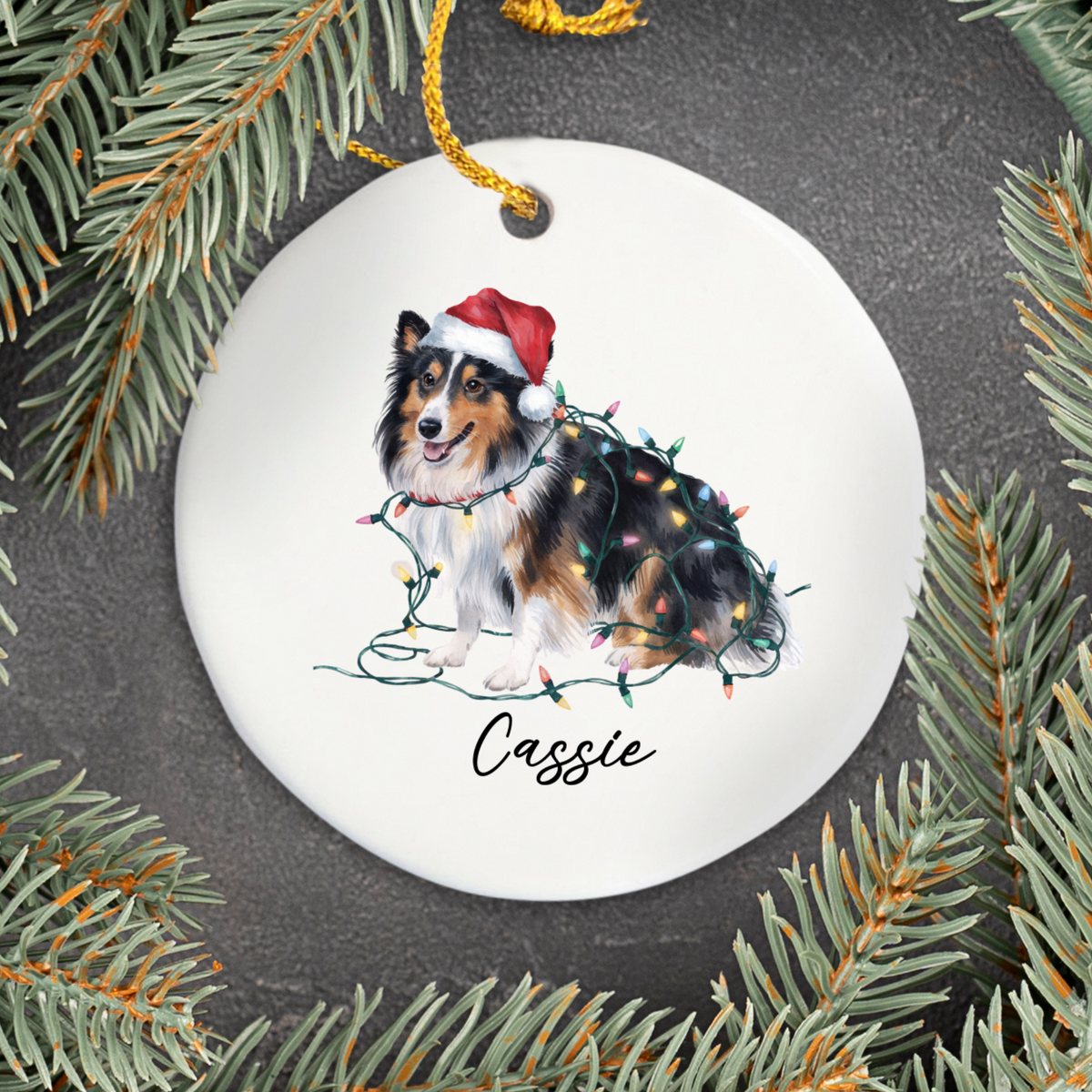 Personalized Shetland Sheepdog Ornament, Custom Dog Lover Gift, Holiday Keepsake, Christmas Tree Decor, Ceramic Pet Name