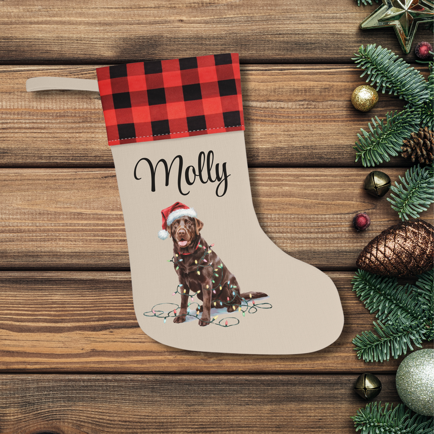 Personalized Chocolate Labrador Christmas Stocking,  Holiday Decor Gift for Pet Lovers
