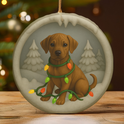 Personalized Rhodesian Ridgeback Christmas Ornament, 3D Clay-Style Dog Keepsake with Lights