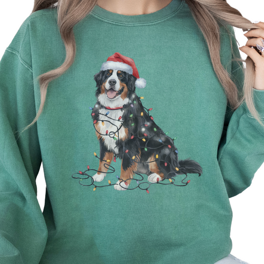 Christmas Bernese Mountain Dog Sweatshirt, Holiday Lights Dog Lover Apparel