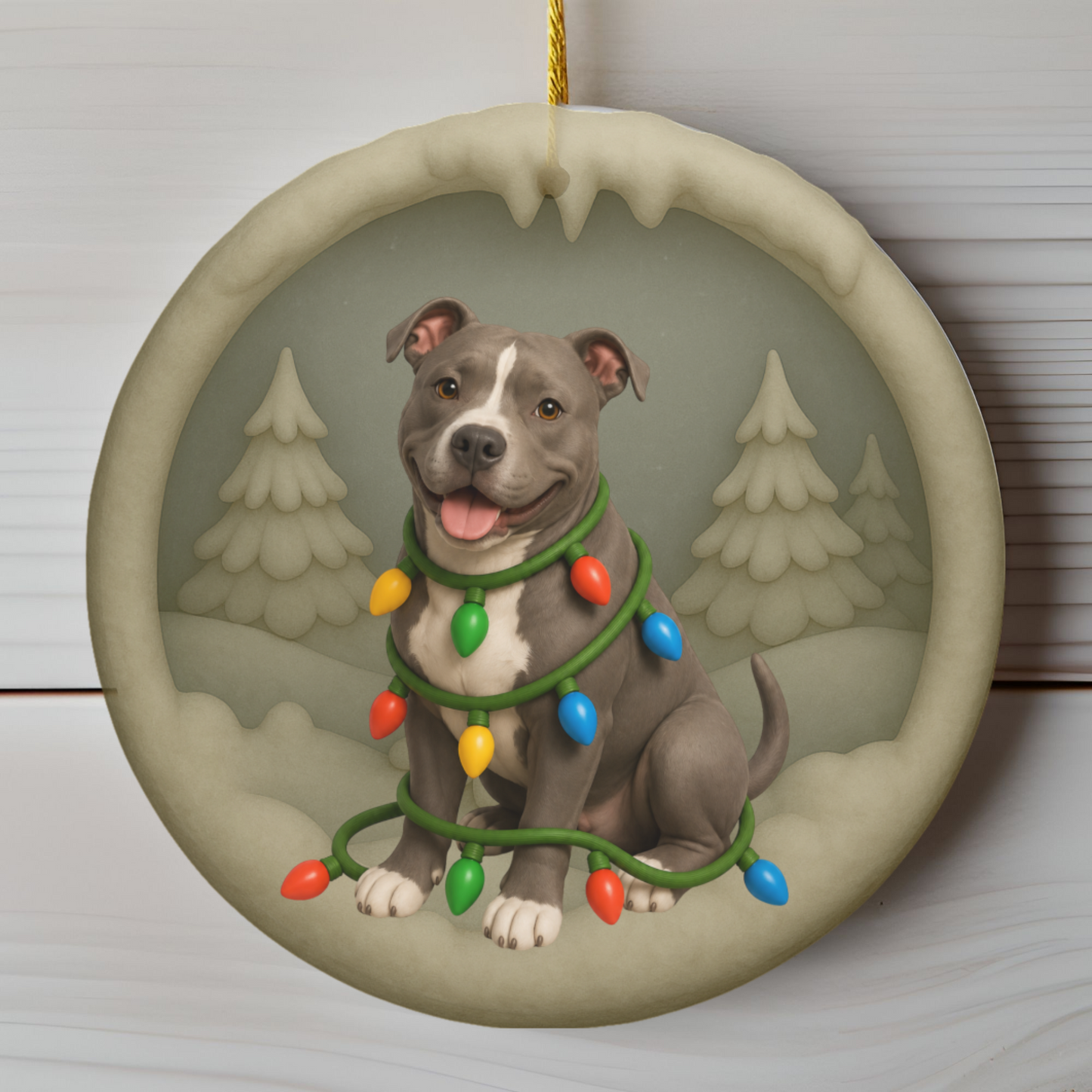 Pitbull Christmas Ornament, Personalized Pitbull Puppy with Holiday Lights, Custom Dog Lover Gift, Tree Decoration