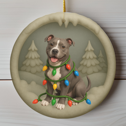 Pitbull Christmas Ornament, Personalized Pitbull Puppy with Holiday Lights, Custom Dog Lover Gift, Tree Decoration