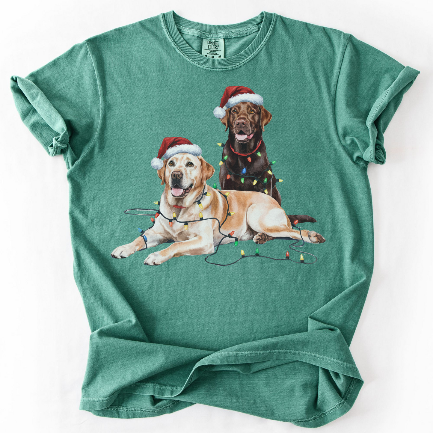 Yellow and Chocolate Labrador Christmas Shirt, Dog Santa Hat Tee, Festive Holiday Dog Art, Labrador Retriever Gift