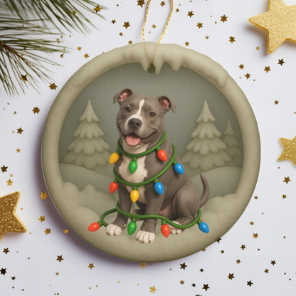 Pitbull Christmas Ornament, Personalized Pitbull Puppy with Holiday Lights, Custom Dog Lover Gift, Tree Decoration