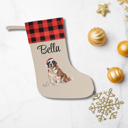 Personalized Saint Bernard Christmas Stocking, Holiday Decor Gift for Pet Lovers