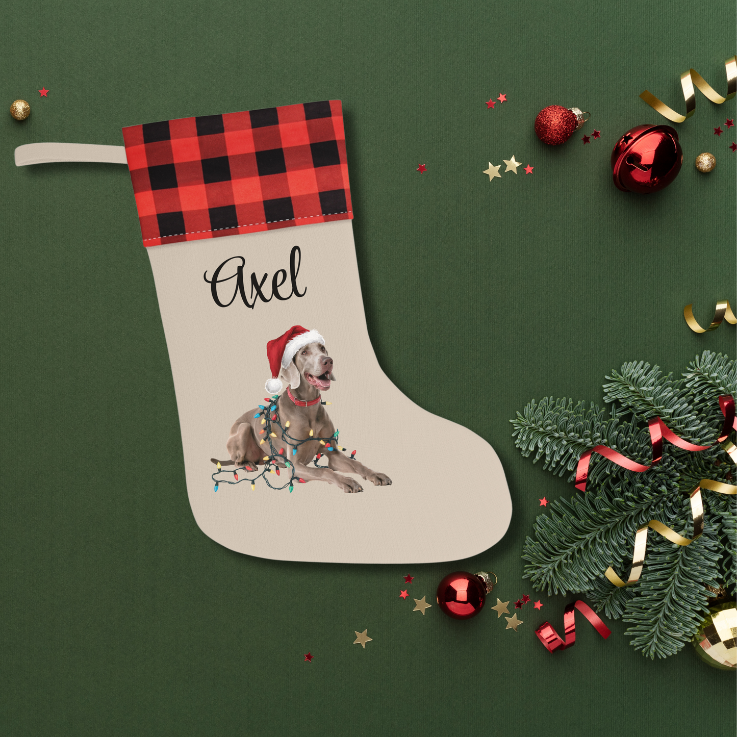 Personalized Weimaraner Christmas Stocking, Holiday Decor Gift for Pet Lovers