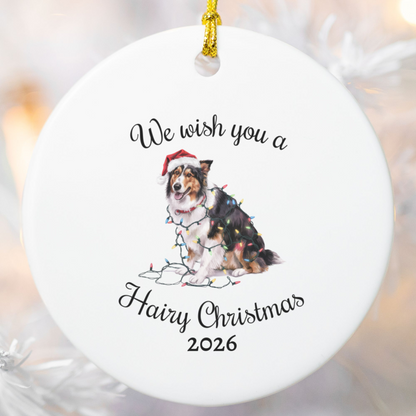 Christmas Collie Ornament, Christmas Lights Dog Keepsake
