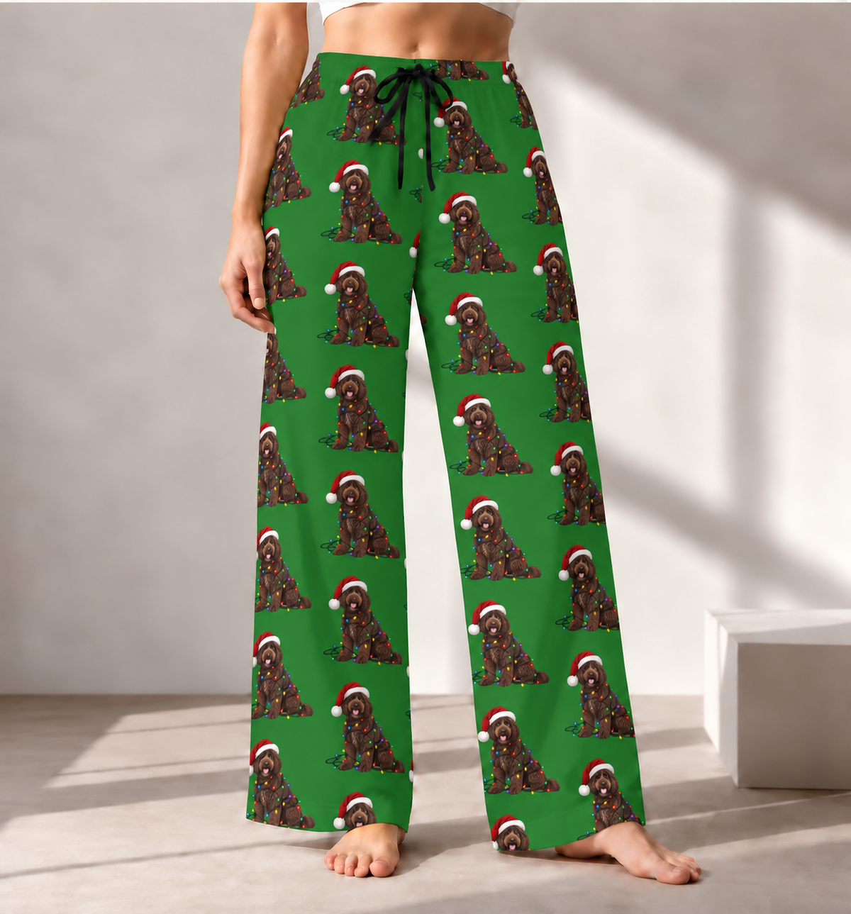 Brown Portuguese Water Dog Christmas Pajama Pants