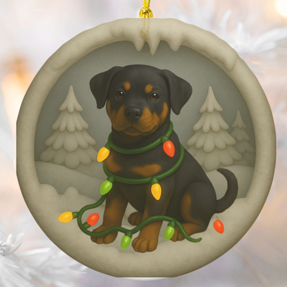 Personalized Rottweiler Christmas Ornament, 3D Clay-Style Dog Keepsake with Lights