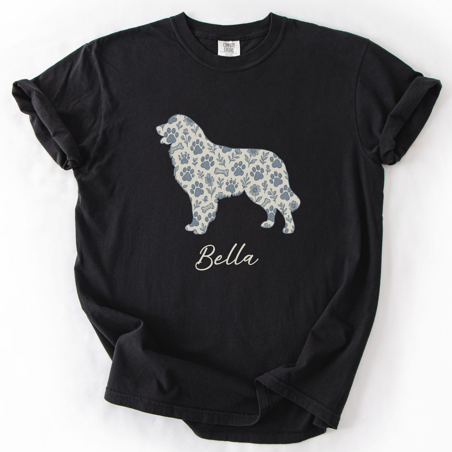 Personalized Dog Silhouette Shirt, Custom Pet Name Tee, Floral Paw Print Dog Lover Gift