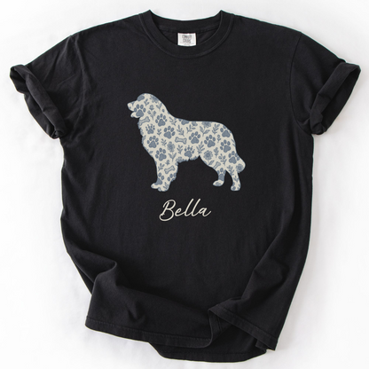 Personalized Dog Silhouette Shirt, Custom Pet Name Tee, Floral Paw Print Dog Lover Gift