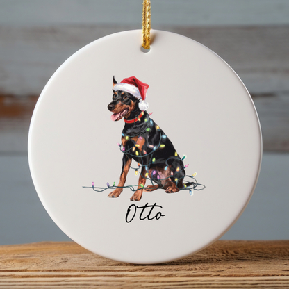 Personalized German Pinscher Christmas Ornament, Custom Dog Holiday Keepsake, Ceramic Pet Lover Decor