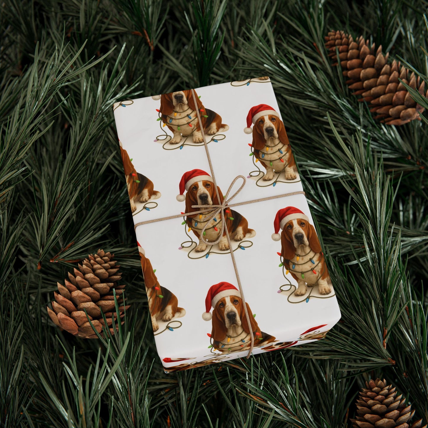 Basset Hound Christmas Lights Wrapping Paper