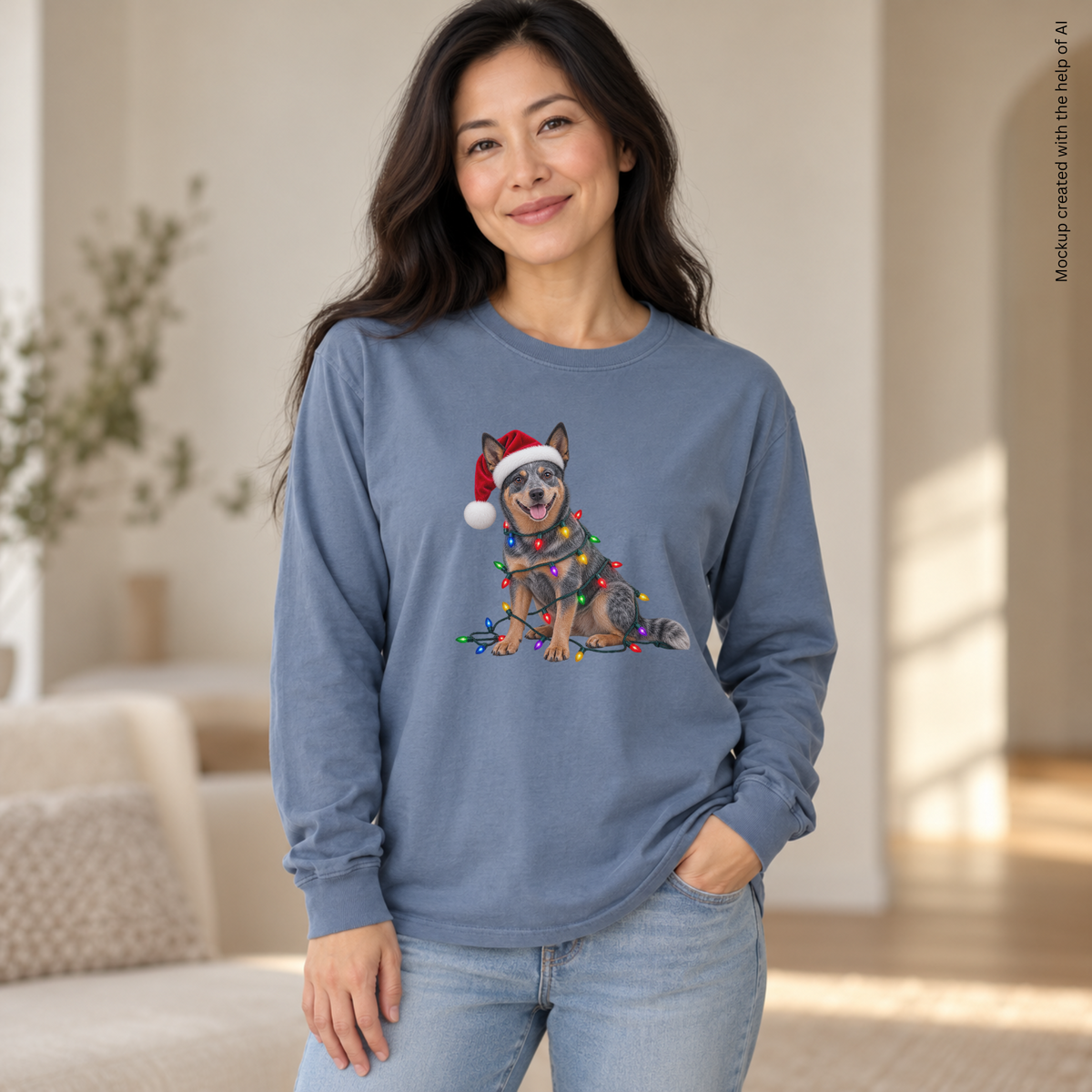 Australian Cattle Dog Christmas Comfort Colors Long Sleeve Shirt, Blue Heeler Holiday Gift