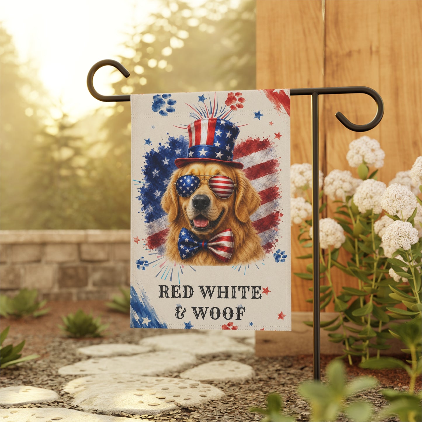 Patriotic Golden Retriever Garden Flag