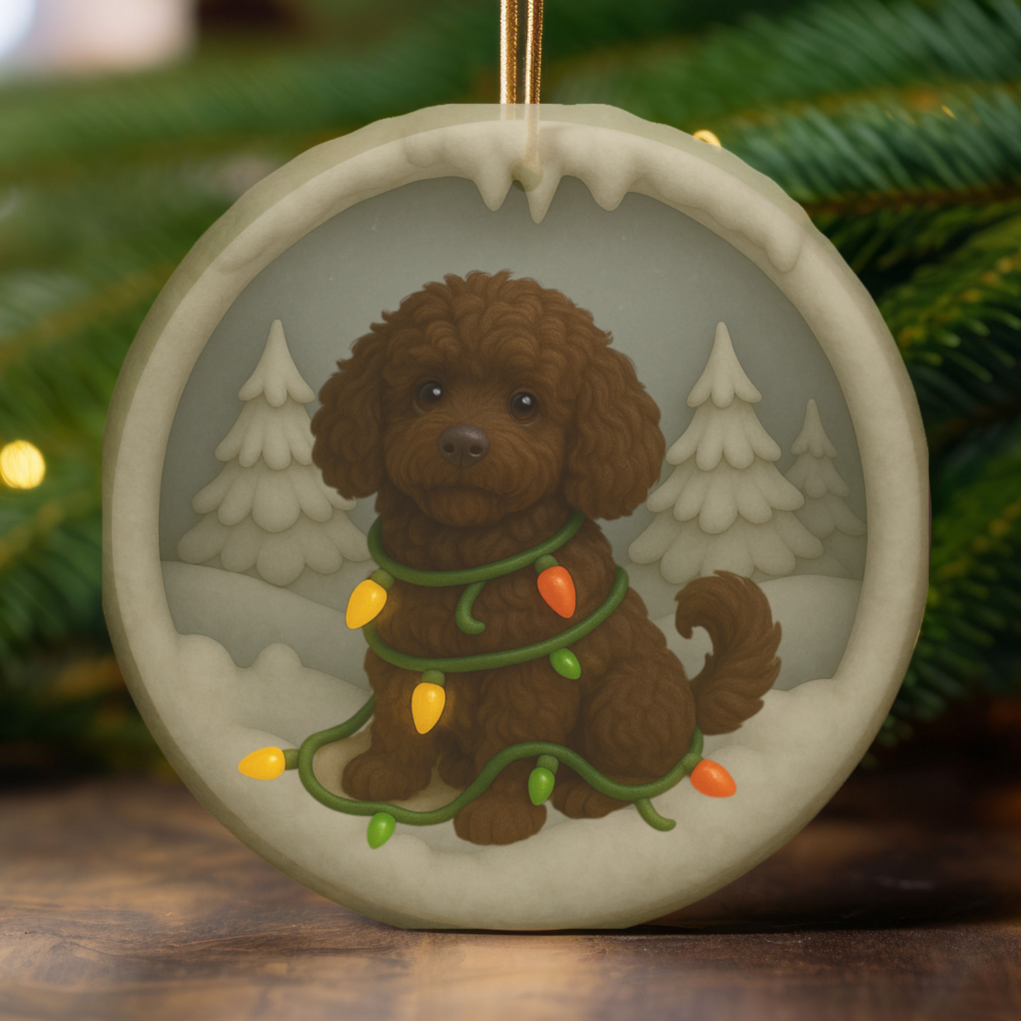 Personalized Portuguese Water Dog Christmas Ornament, 3D Clay-Style Dog Keepsake with Lights