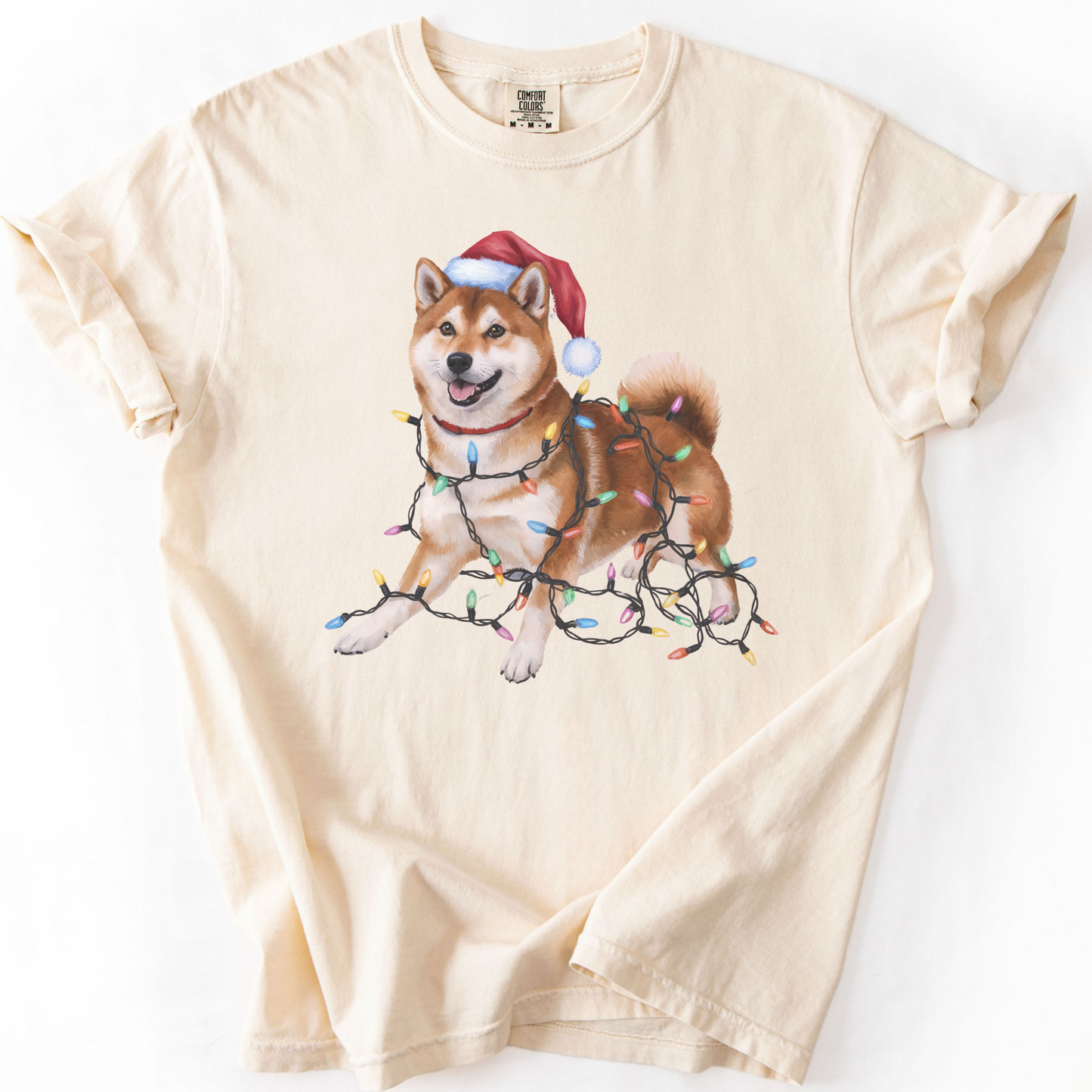 Red Shiba Inu Christmas Lights Shirt, Festive Holiday Tee for Shiba Fans