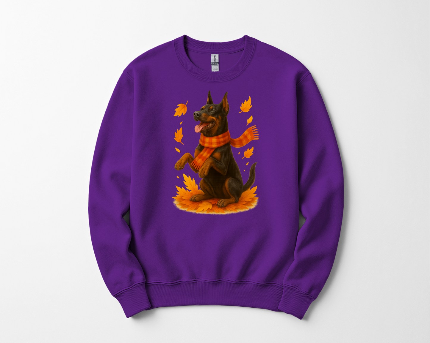 Doberman Autumn Sweater, Dog Lover Fall Apparel, Cozy Pet Sweatshirt Gift, Autumn Dog Fashion